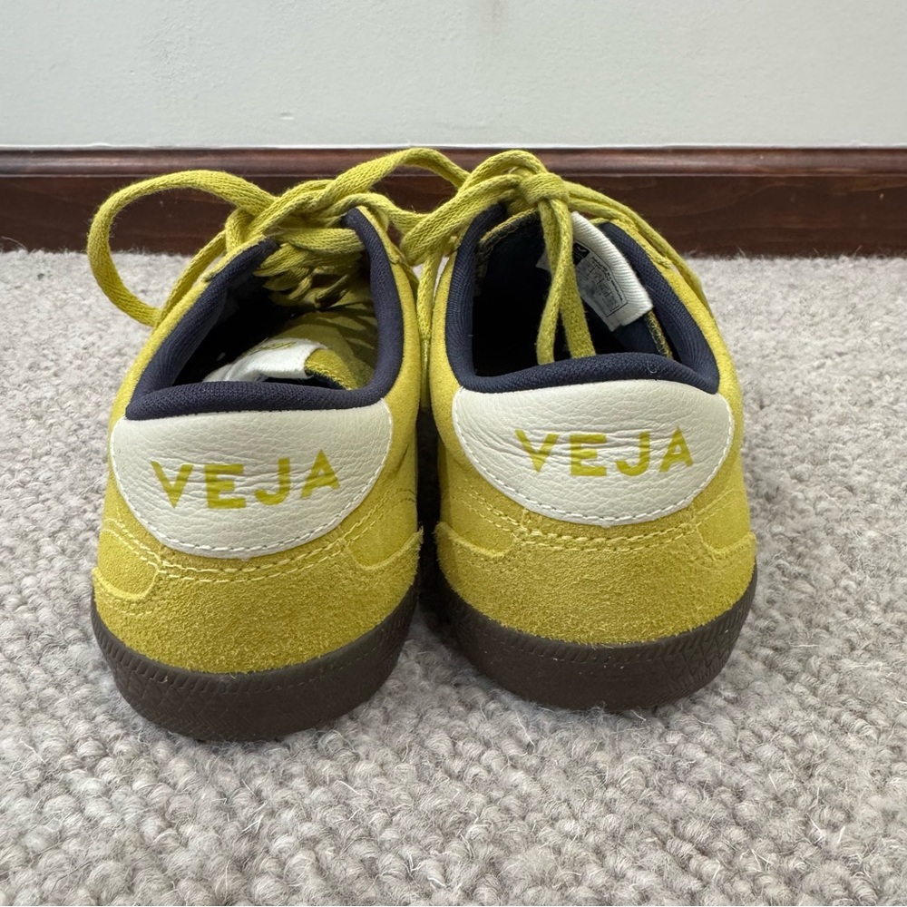Veja Women’s Suede Sneakers in Chartreuse with White V - Picture 3 of 7